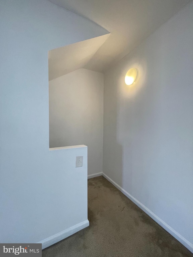 spare room featuring carpet flooring and vaulted ceiling