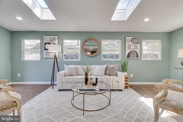 tiled living room with plenty of natural light