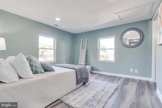 bedroom with hardwood / wood-style flooring