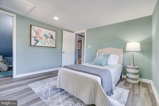 bedroom with hardwood / wood-style floors