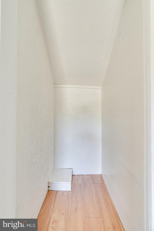 interior space with hardwood / wood-style floors and vaulted ceiling