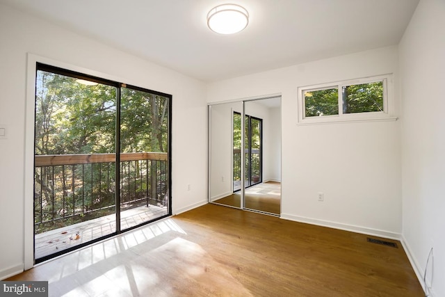 unfurnished room featuring a healthy amount of sunlight and wood-type flooring