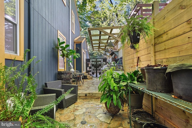 view of patio / terrace featuring a pergola