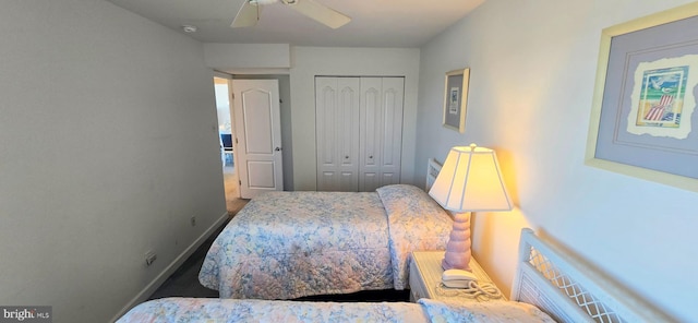 bedroom featuring a closet and ceiling fan