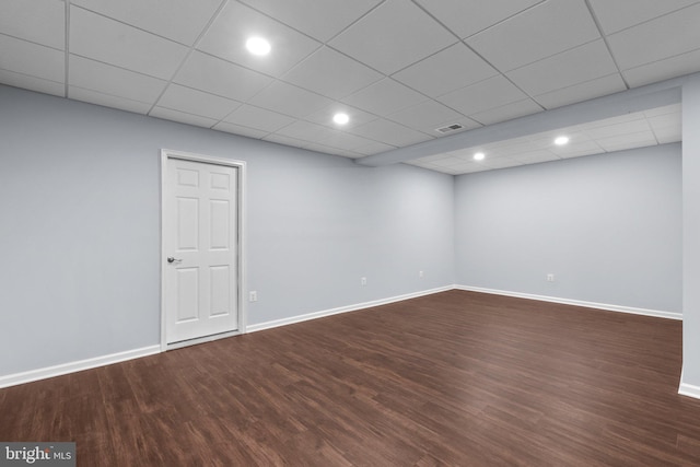 basement featuring recessed lighting, baseboards, visible vents, and wood finished floors