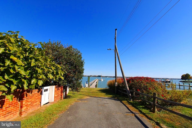 view of street featuring a water view