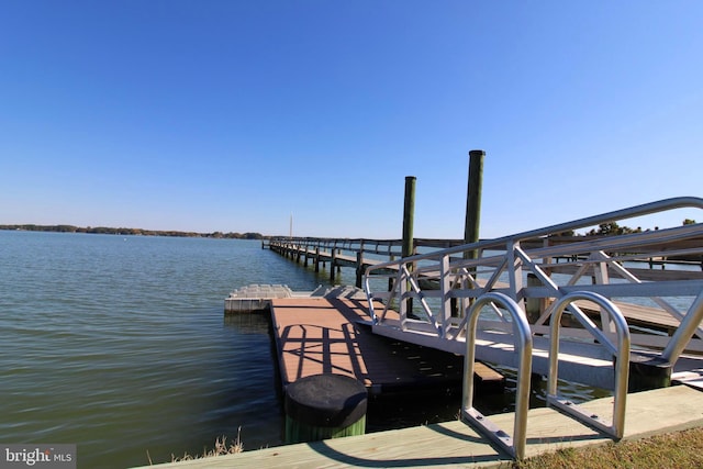 view of dock featuring a water view