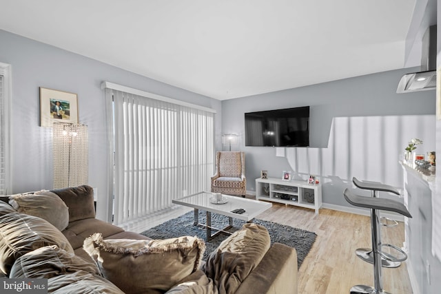 living room with light hardwood / wood-style flooring