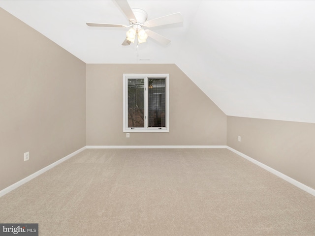 bonus room featuring carpet, ceiling fan, and vaulted ceiling