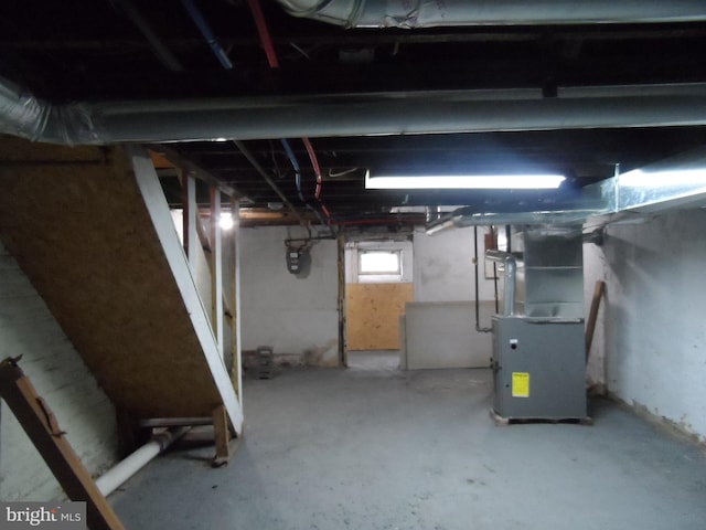 basement with heating unit