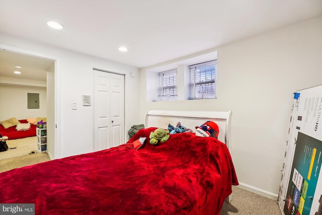 carpeted bedroom featuring electric panel