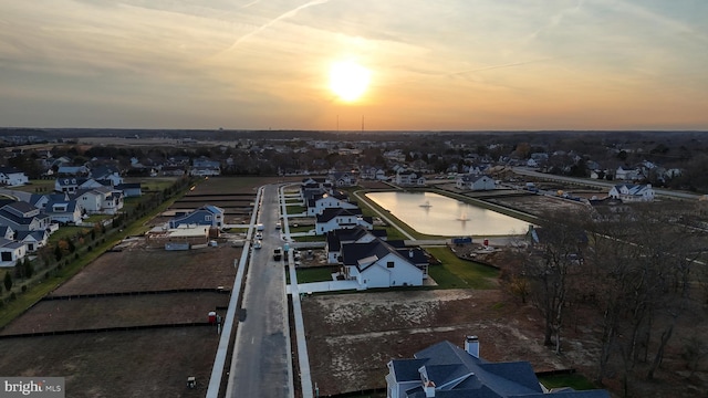 view of aerial view at dusk