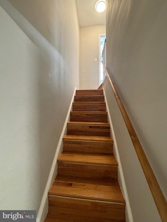 stairway featuring hardwood / wood-style flooring