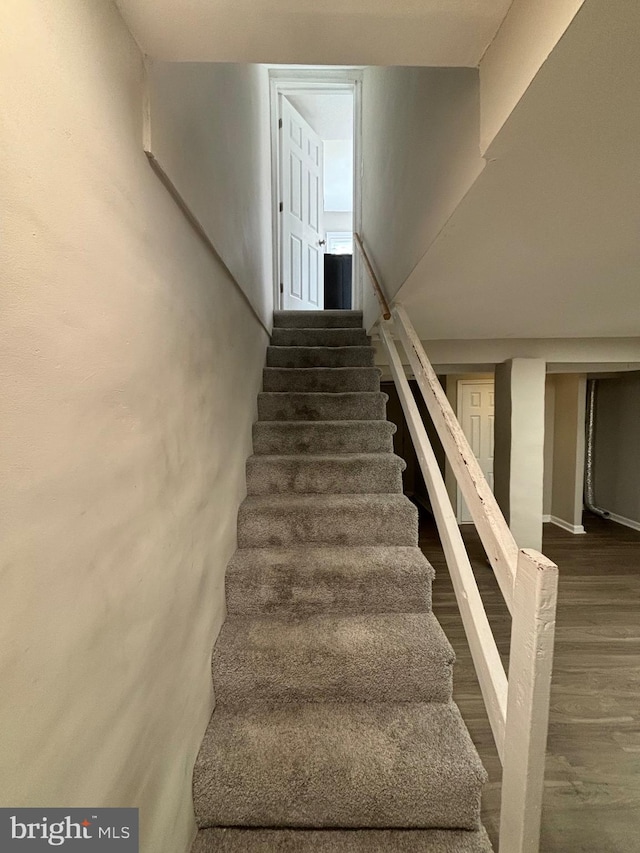 staircase with wood-type flooring