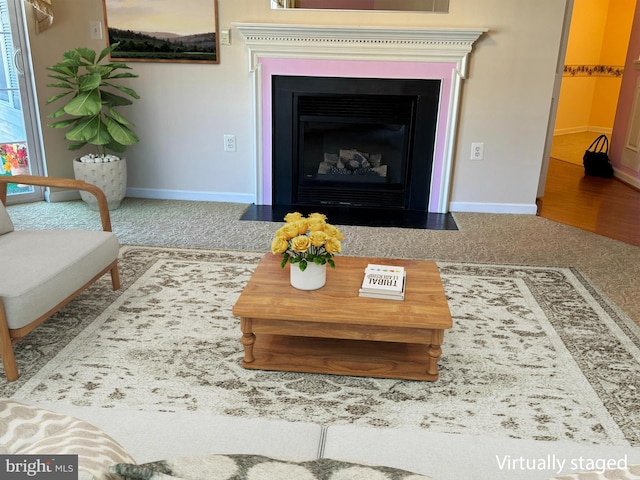 living room with carpet flooring