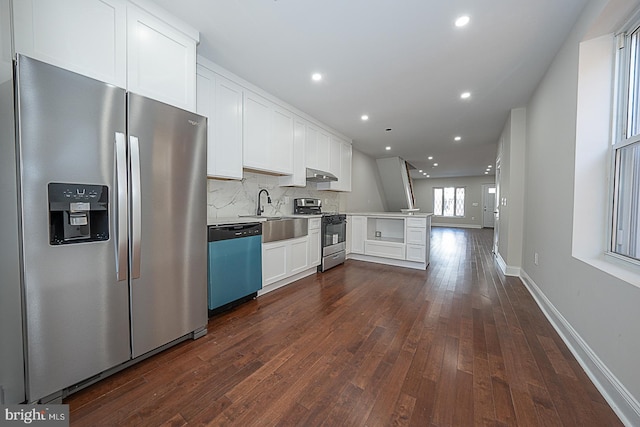 kitchen featuring white cabinetry, stainless steel appliances, sink, and dark hardwood / wood-style flooring