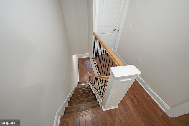 stairs with hardwood / wood-style flooring