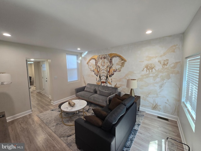 living room with hardwood / wood-style floors