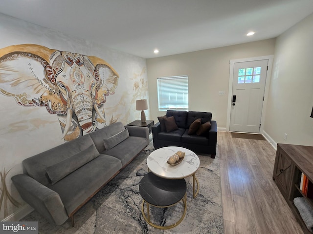 living room with hardwood / wood-style flooring