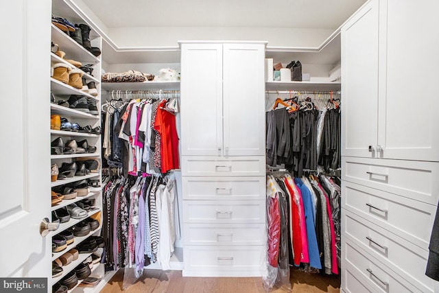 walk in closet featuring light hardwood / wood-style flooring