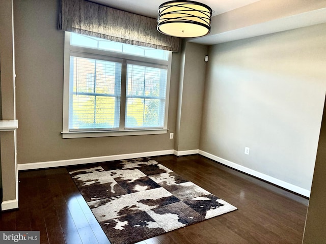 spare room with dark hardwood / wood-style flooring