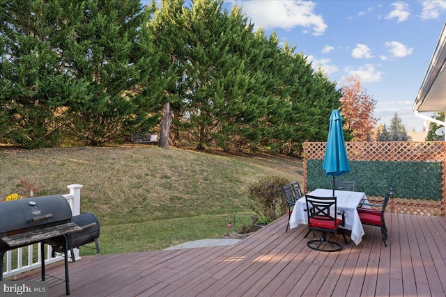 deck featuring grilling area and a lawn