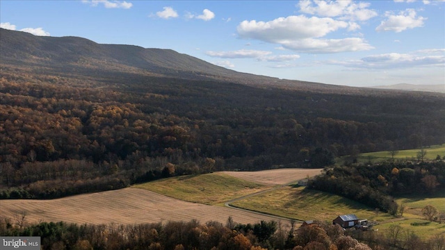 drone / aerial view with a mountain view and a rural view