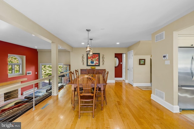 6503 Fleecydale Rd, New Hope, PA 18938 - dining room with light wood-style flooring, visible vents, and recessed lighting