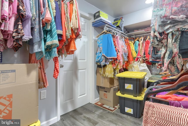 walk in closet with hardwood / wood-style floors