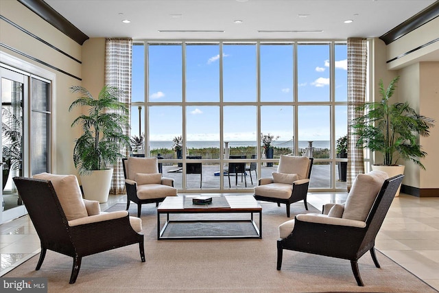 common area with a water view