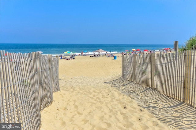 view of water feature featuring a beach view