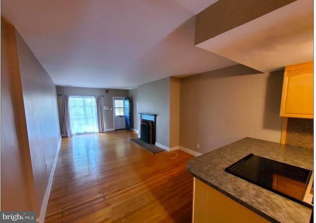 unfurnished living room with light hardwood / wood-style flooring and a fireplace