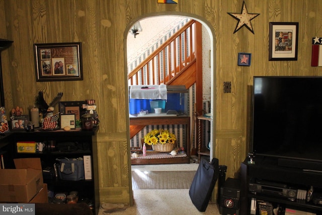 interior space with wooden walls