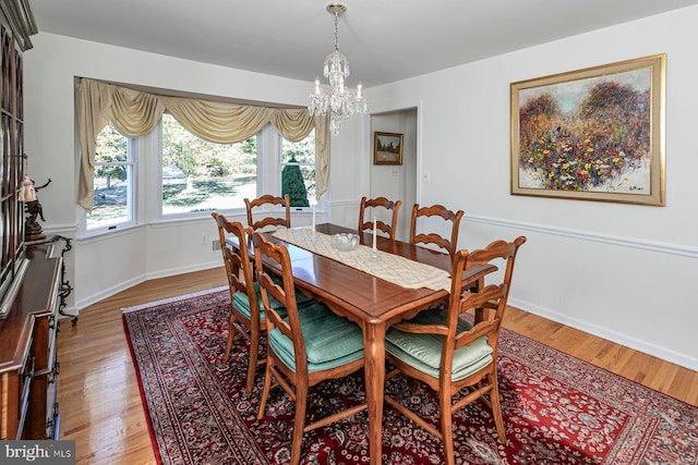 dining area featuring a notable chandelier and wood-type flooring