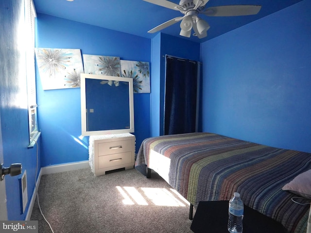 bedroom with carpet floors and ceiling fan