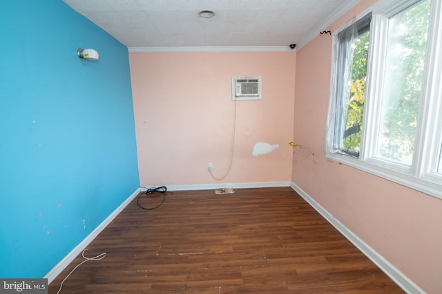 1019 Green Ln, Levittown, PA 19057 - washroom featuring crown molding, baseboards, a wall unit AC, and wood finished floors