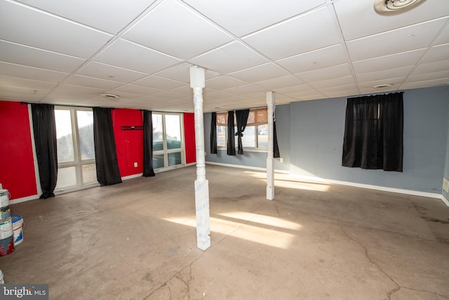 1019 Green Ln, Levittown, PA 19057 - below grade area featuring a wealth of natural light, a drop ceiling, and baseboards