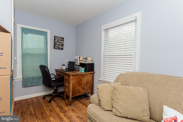 office area with wood-type flooring