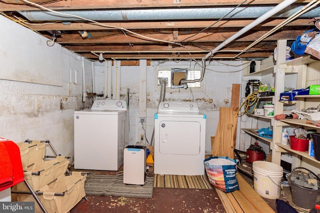 basement featuring separate washer and dryer