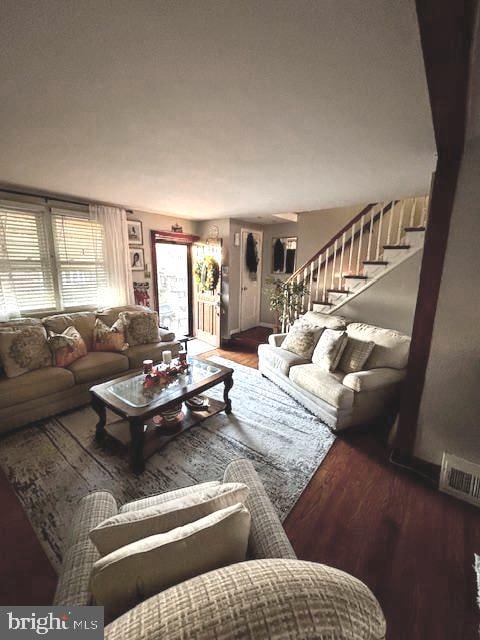 living room with hardwood / wood-style flooring