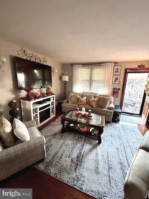 living room with hardwood / wood-style floors