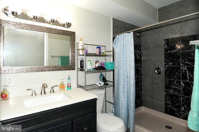 bathroom with vanity, toilet, and a shower with curtain