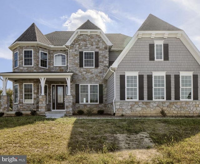 view of front of property with a front yard and a porch