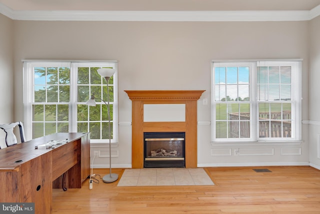 home office featuring light hardwood / wood-style flooring and a healthy amount of sunlight