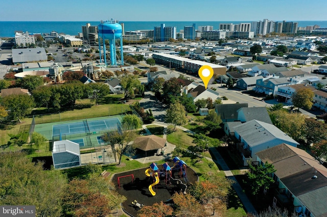 bird's eye view featuring a water view