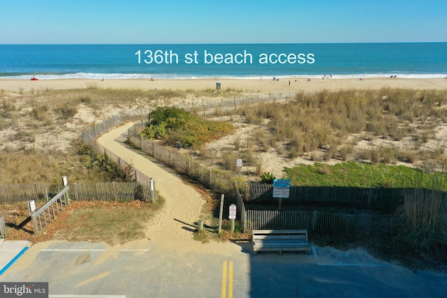 view of water feature with a view of the beach