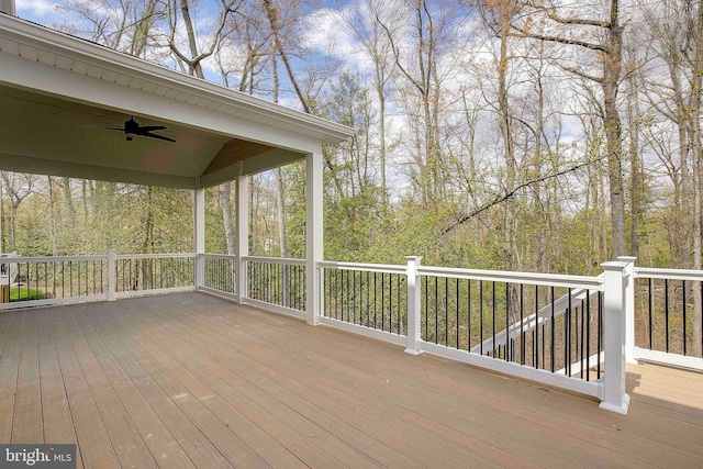 wooden deck with ceiling fan