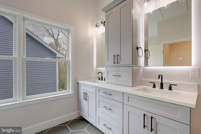 127 Shore Rd, Arnold, MD 21012 - full bath with tile patterned floors, baseboards, and double vanity