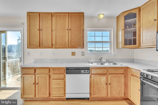 kitchen featuring sink, dishwasher, stove, and light brown cabinets