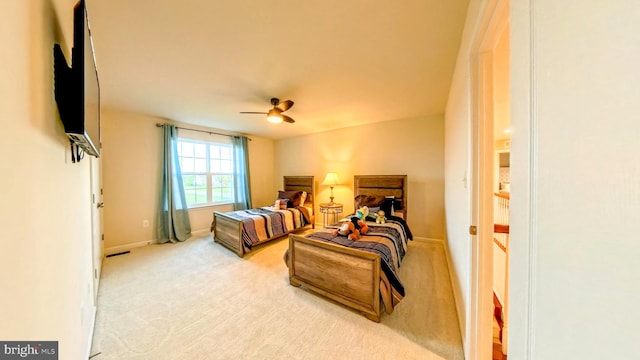 bedroom featuring carpet flooring and ceiling fan